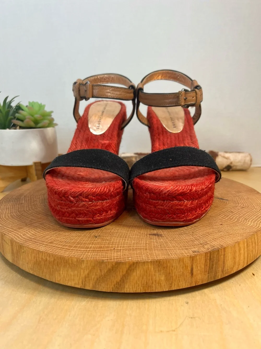 Marc by Marc Jacobs Colorblock Wedge Espadrilles - Red/Black - Size 39